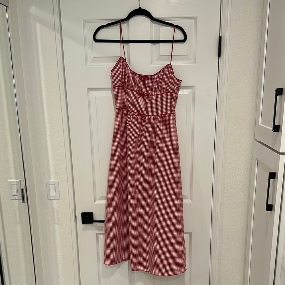 NWOT DOEN Belline Red Gingham Spaghetti Strap Dress
